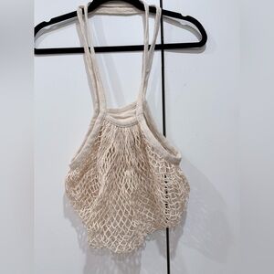 J Crew French Market Tote Bag Natural Cotton Mesh Reusable Shopping Beach Bag